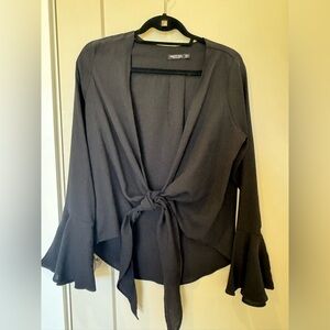 Nasty Gal Black Tie-Front Flared Sleeve Blouse
